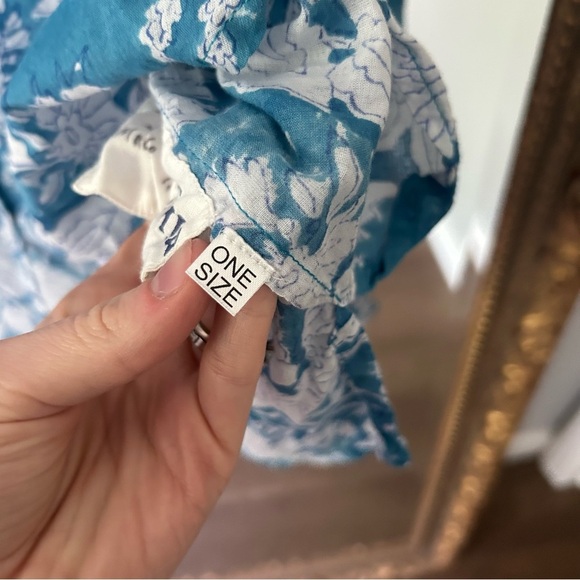 Alix of Bohemia Poet blouse turquoise floral block print ruffle collar - Picture 4 of 6